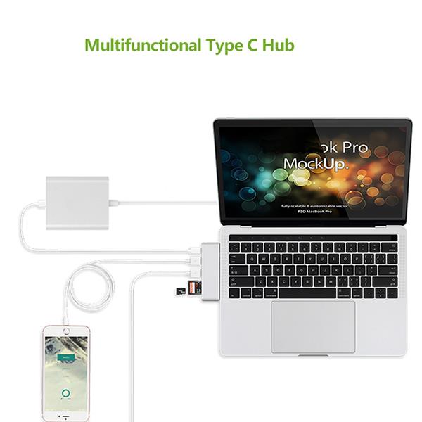 USB-C Hub  Dongle Thunderbolt 3 Dock withTFSD Card Reader, TB3, USB-C, 2 USB 3.0 Ports.jpg