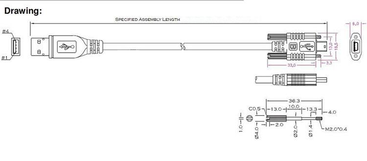 panel mount Mini USB 2.0 5 pin cable
