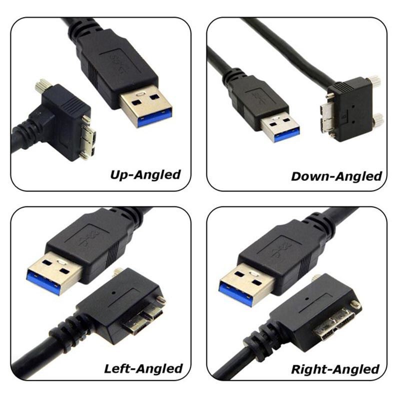USB 3.0 Type-A to USB 3.0 Micro-B screw-lock 90 degree connector cable