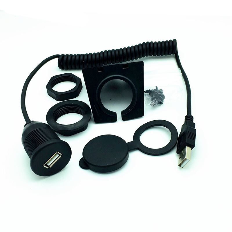 USB 2.0 Waterproof Male to Female Panel Mount Coiled Cord