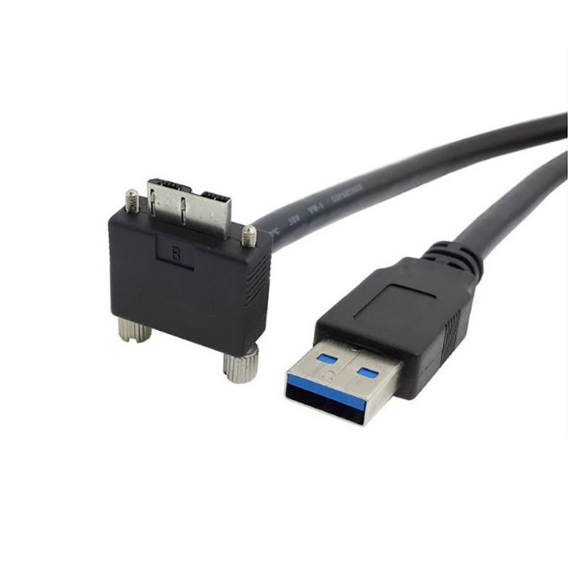 USB 3.0 A Male to Micro B Angled 45 Degree Cable with Locking Screw