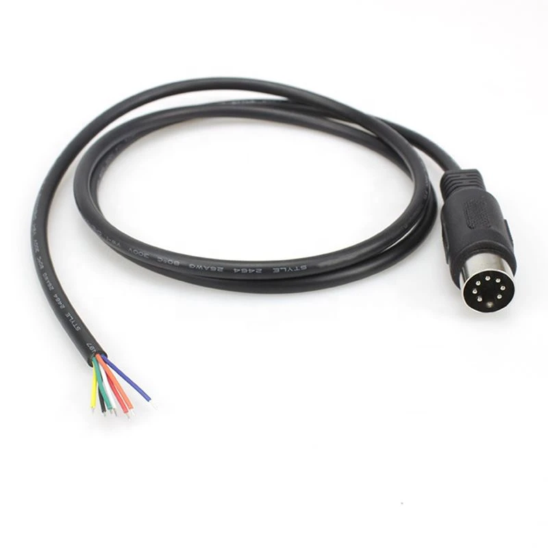 7 wires Din 7 pin male to bare end open pigtail midi cable