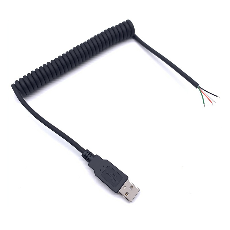 Retractable 4 wire USB 20 type A plug to open end Pigtail Coiled cable Retractable 4 wire USB 20 type A plug to open end Pigtail Coiled cable