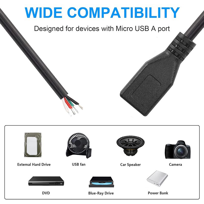 4Wires Micro USB20 female to Equipment Installed or Replace Repair DIY Cable 4Wires Micro USB20 female to Equipment Installed or Replace Repair DIY Cable