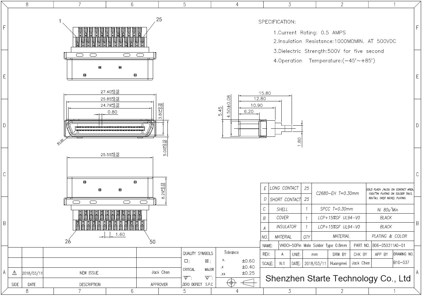 solder type VHDCI 50 pin male connector solder type VHDCI 50 pin male connector