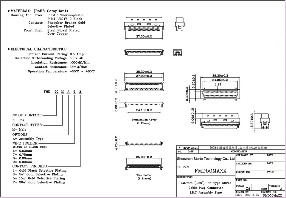 IDC type HD50 pin male connectorpinout IDC type HD50 pin male connectorpinout