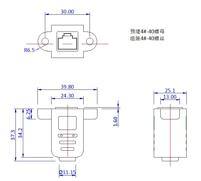 RJ12 panel mout size RJ12 panel mout size