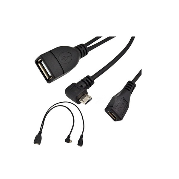 Left Angle Micro USB 2.0 OTG Cable With Micro USB Power