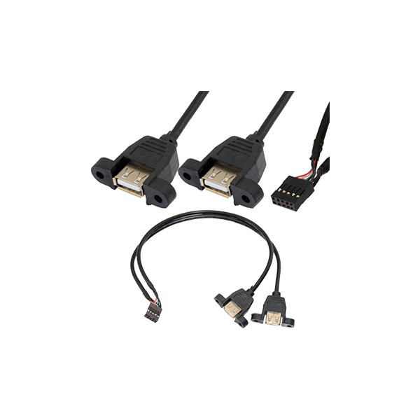 Motherboard 9 Pin To Dual USB 2.0 A Female Screw Panel Mount Cable