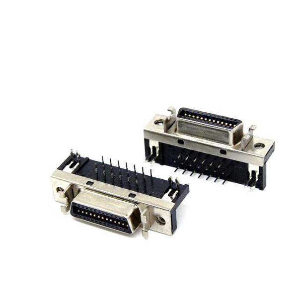 Header right angle mount SCSI MDR 26 female connector with clip