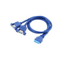 USB 3.0 20-pin Female To 2x Usb 3.0 A Female Cable With Screw