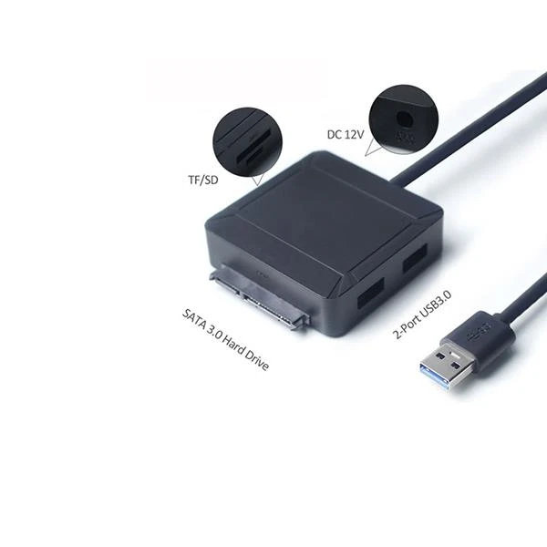 USB 3.0 to SATA 2.5 3.5 Adapter with 2-Port USB & SD TF Card Reader