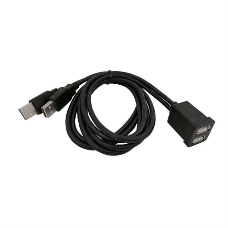 Dual USB 2.0 Male to USB 2.0 Female Cable With Flush Mount Panel