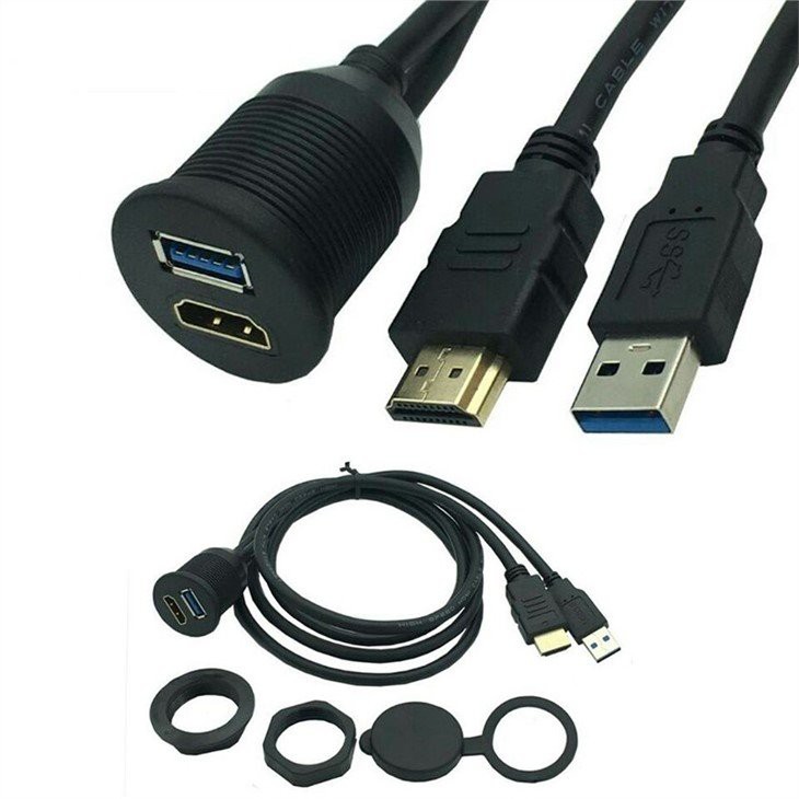 IP67 USB 3.0 HDMI AUX Dash Panel Waterproof Cable