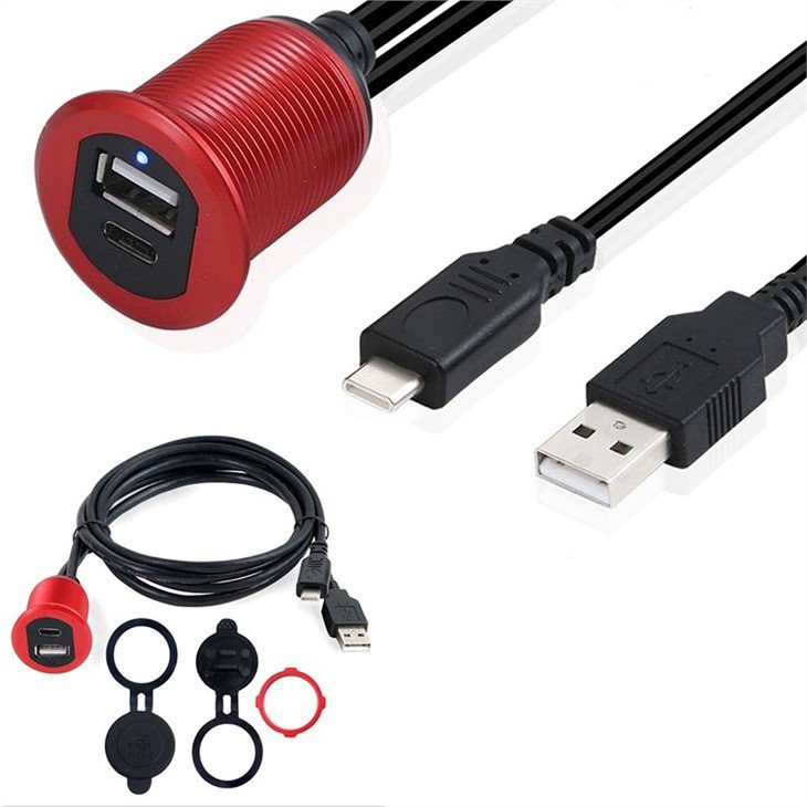 LED light Type C 2.0 Male to Female Car Mount Flush Cable