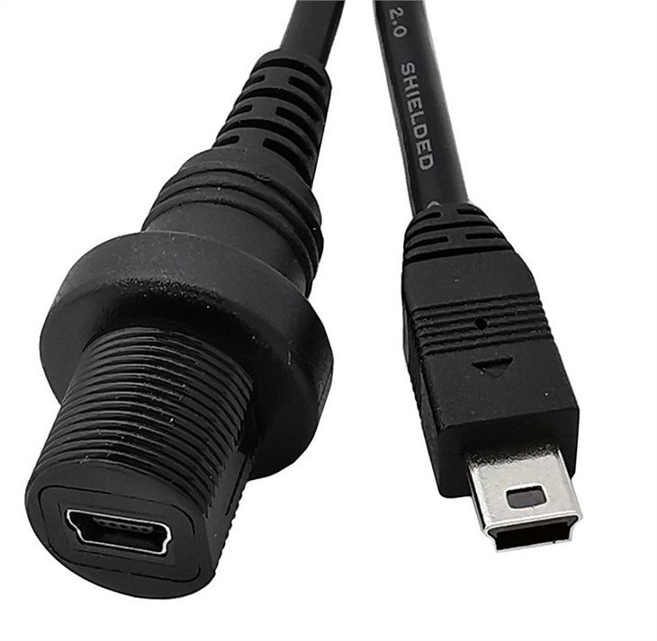 Mini USB2.0 Male to Female IP67 WaterProof Panel Mount Cable