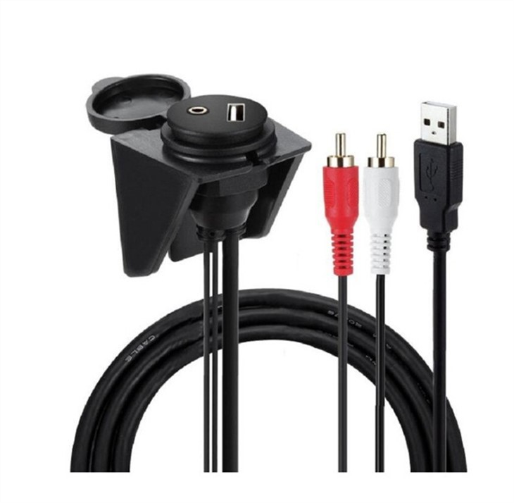 Dashboard Flush Mount Car USB 2 RCA AUX Extension Cable
