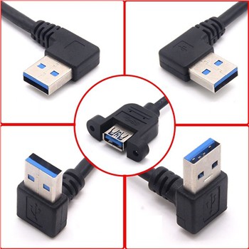 90 Degree USB 3.0 Type A Male To Type A Female With Screw Hole Panel Mount Cable